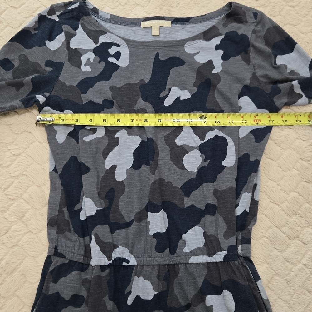 Banana Republic Blue Camo 3/4 Sleeve Cotton Mini Dress, Size S - Picture 3 of 9